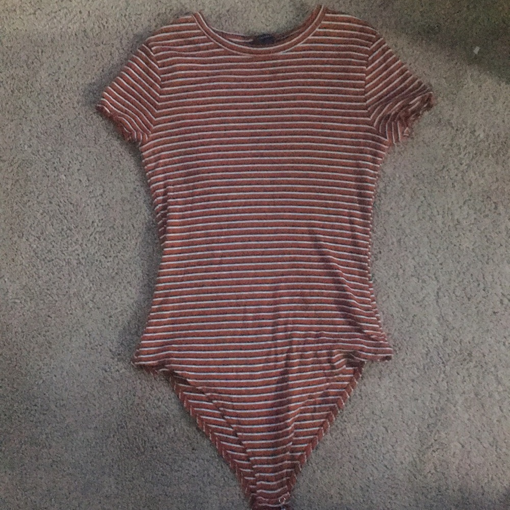 Brown and White striped Forever 21 bodysuit